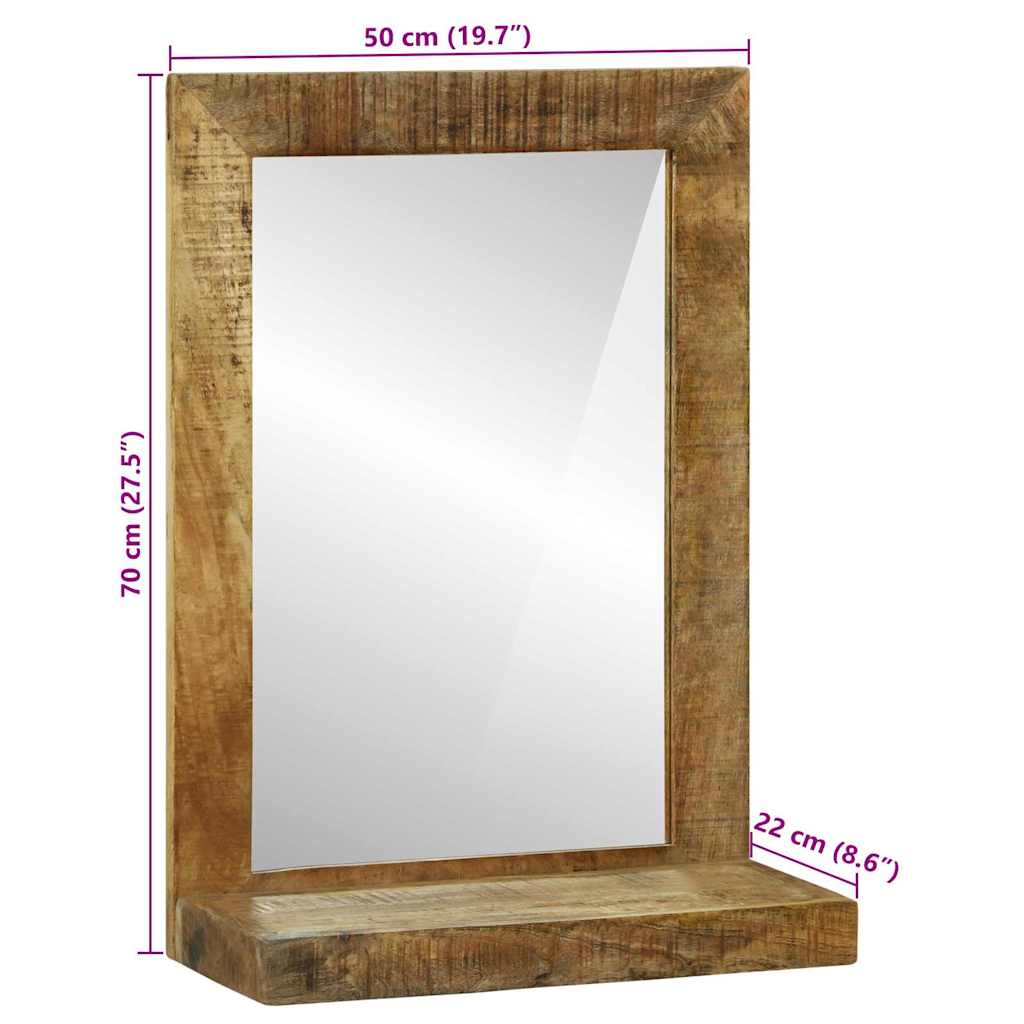 Bathroom Mirror Brown 50 X 22 X 70 Cm Solid Rough Wood Mango